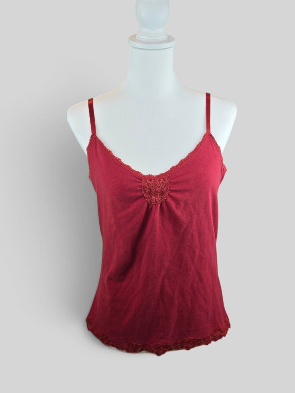 Faded Glory Red Lace Trim Cami Tank Top Size L 12/14 Y2K Grunge